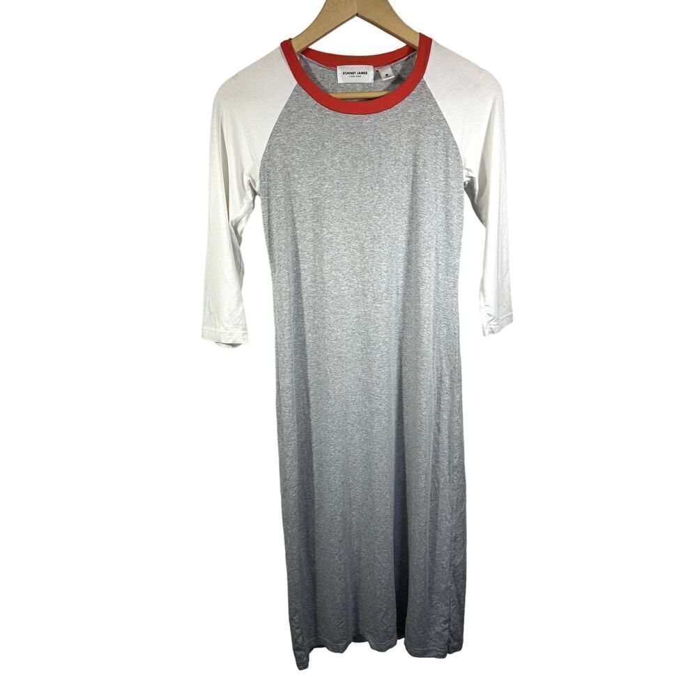 SONNET JAMES Women's 3/4 Sleeve Casual T-Shirt Play Dress Gray Size Extra Small